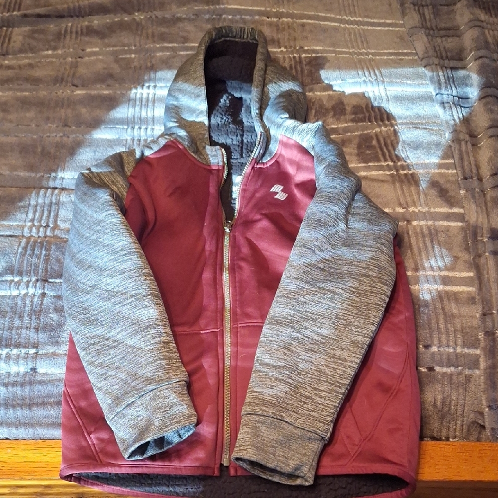 Place Maroon and Gray Kids Puffer Jacket with Hood
